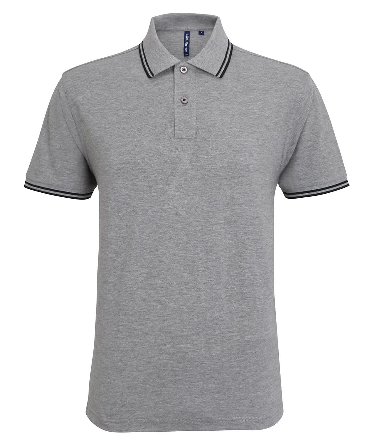 Asquith & Fox Mens classic fit tipped polo AQ011 - Heather Grey Black - Customisable Polos