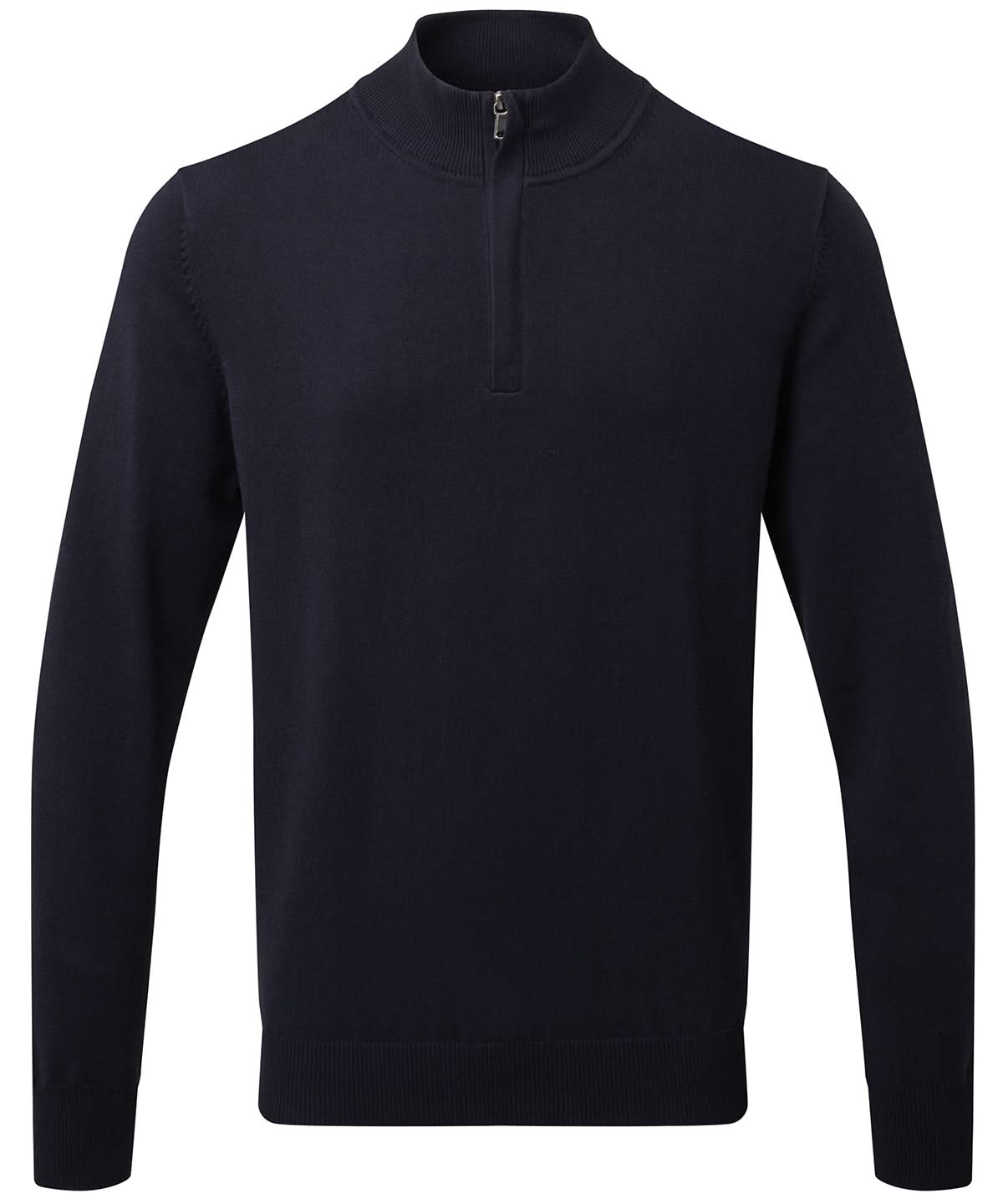 Asquith & Fox Mens cotton blend zip sweater AQ048 - French Navy - Customisable Knitted Jumpers