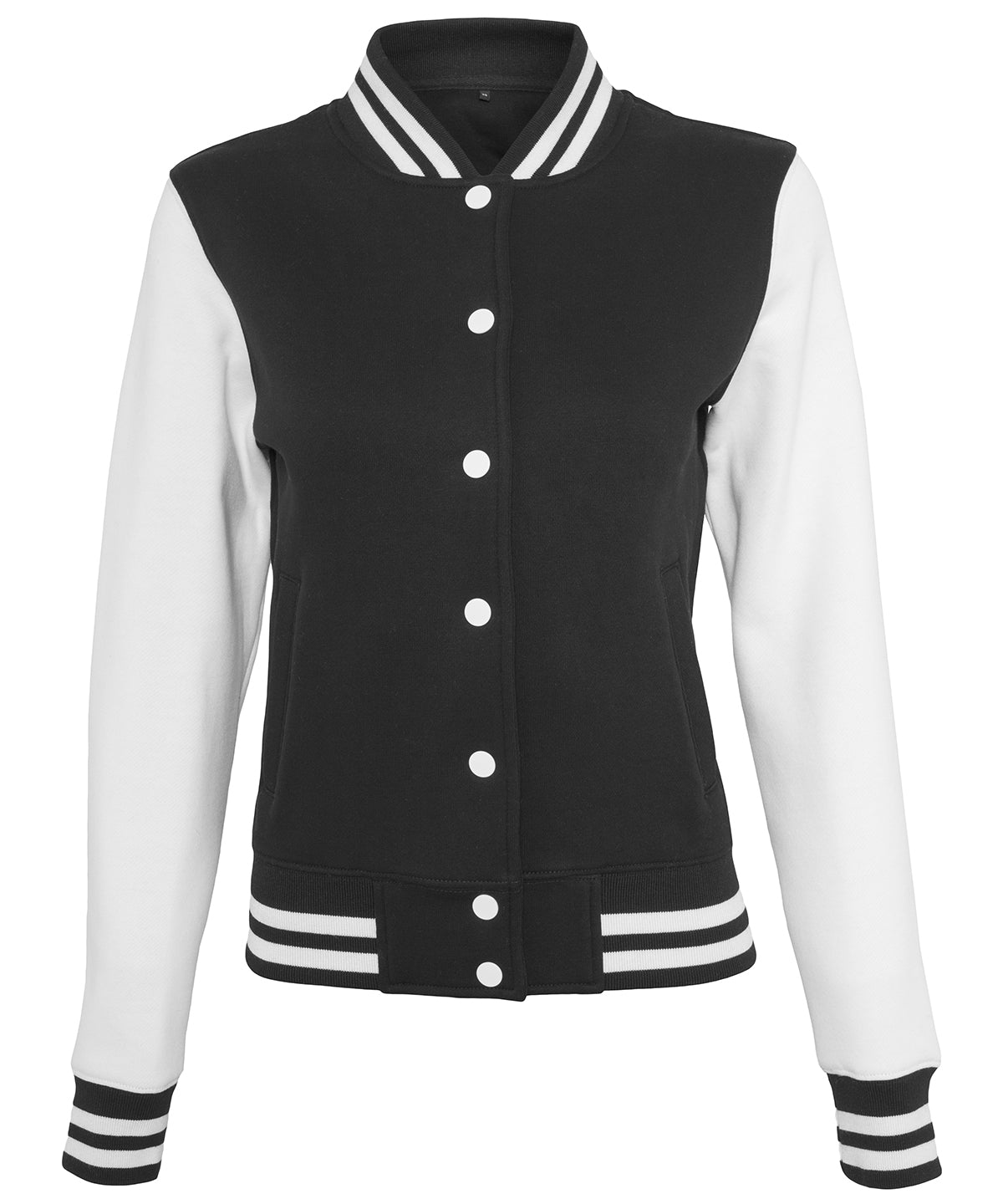 Women's sweat college jacket - BY027 - Black White - Customisable Sweatshirts