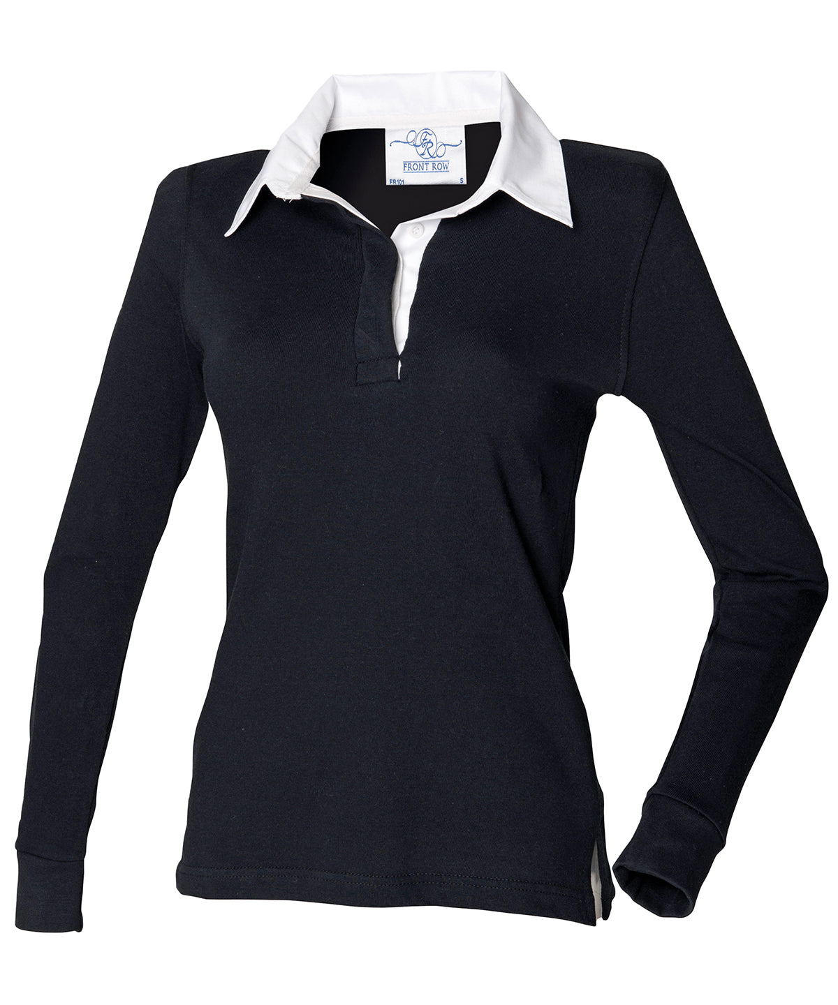 Women's long sleeve plain rugby shirt - FR101 - Black White* - Customisable Rugby Shirts