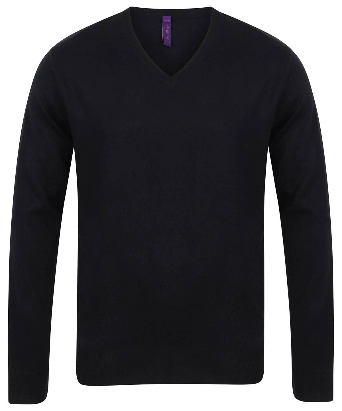 Henbury 12 Gauge V Neck Jumper HB720 - Black - Customisable Knitted Jumpers