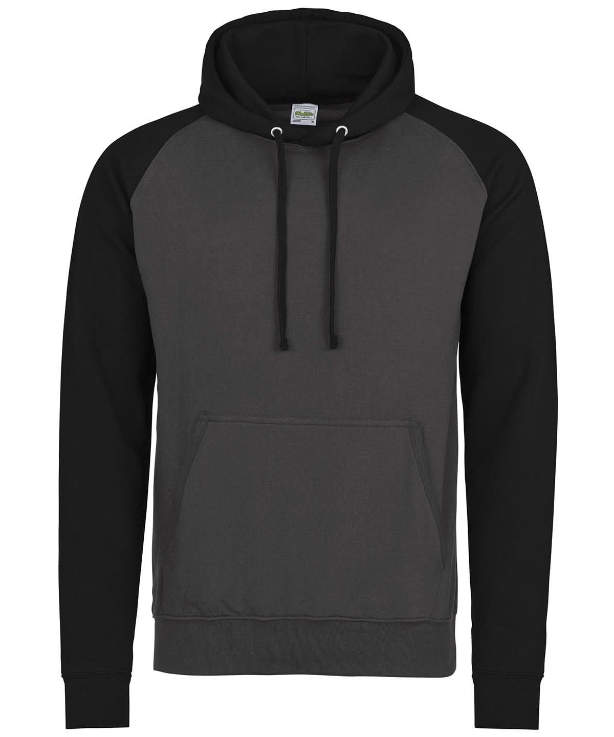 AWDis Just Hoods Baseball hoodie JH009 - Charcoal Jet Black - Customisable Hoodies