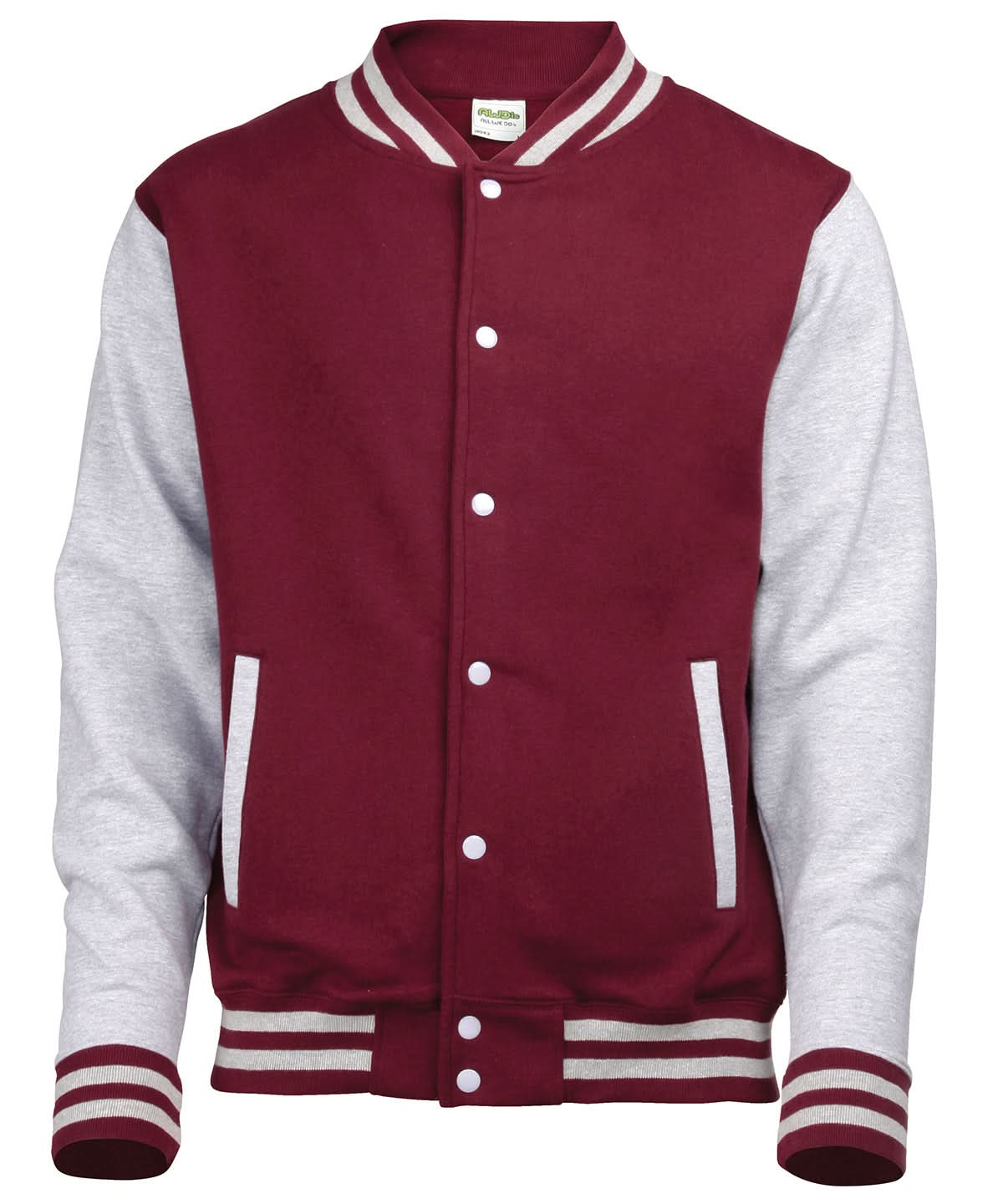 AWDis Just Hoods Varsity jacket JH043 - Burgundy Heather Grey - Customisable Jacket