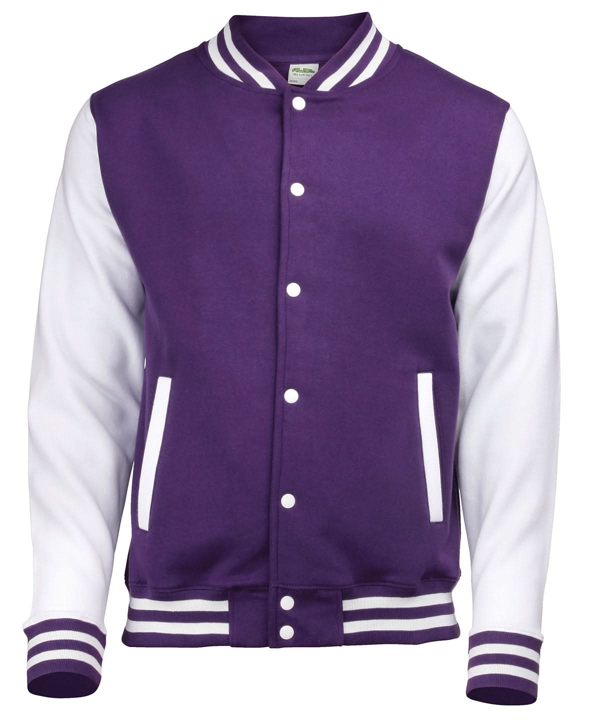 AWDis Just Hoods Varsity jacket JH043 - Purple White - Customisable Jacket