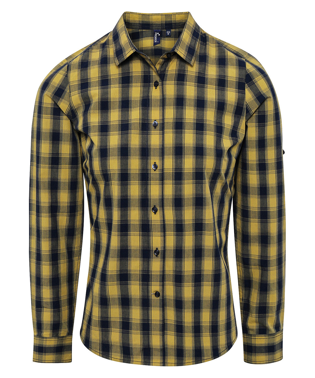 Women's Mulligan check cotton long sleeve shirt - PR350 - Camel Navy - Customisable Shirts