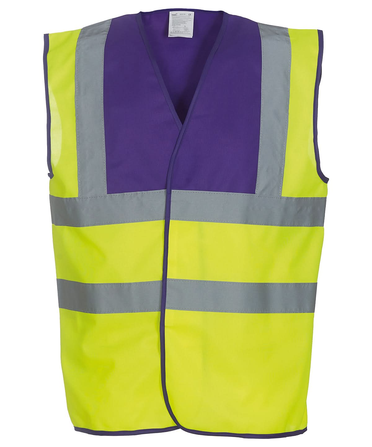 Yoko Hi vis 2 band and braces waistcoat HVW100 Purple Yoke Yellow YK001 - Purple Yokeyellow - Customisable Hi-Vis Vest