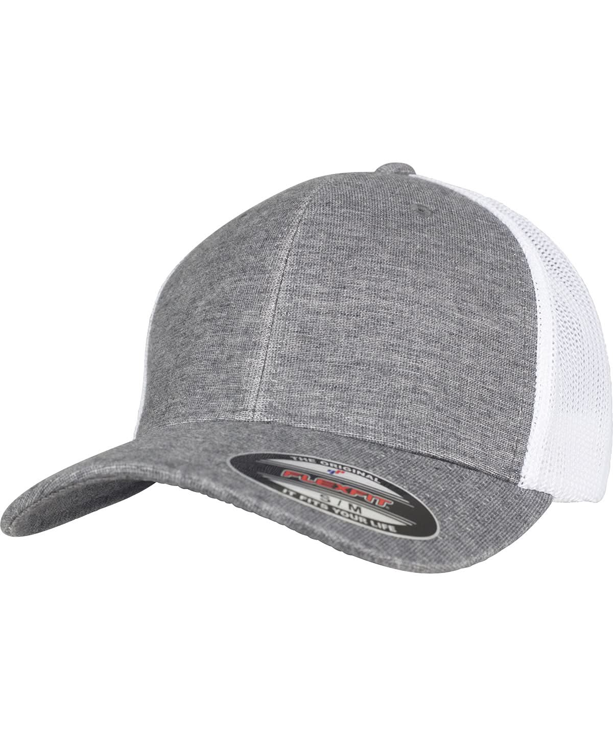Flexfit By Yupoong Retro Trucker Melange Cap 6511M YP127 - Grey White Mesh L XL - Customisable Caps