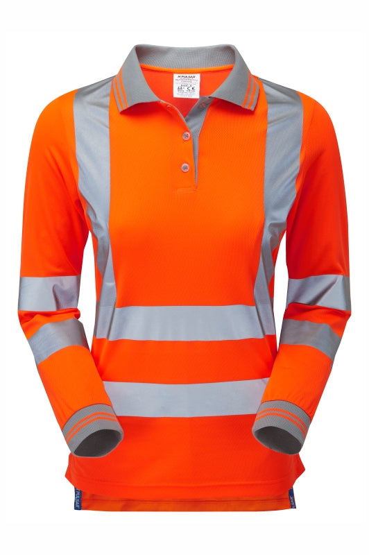 Women's Long Sleeve Polo Shirt Orange Recycled Content - PR703 - 16 - Customisable Polo Shirts