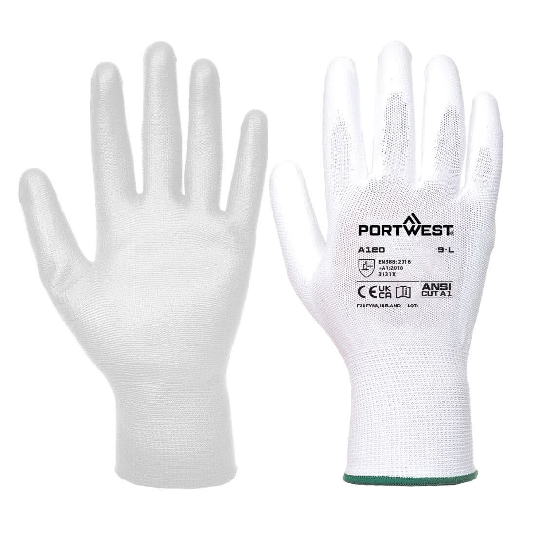 144 Pairs Of Grip 13 PU Palm Gloves - A120 - White - Customisable Glove Bundle