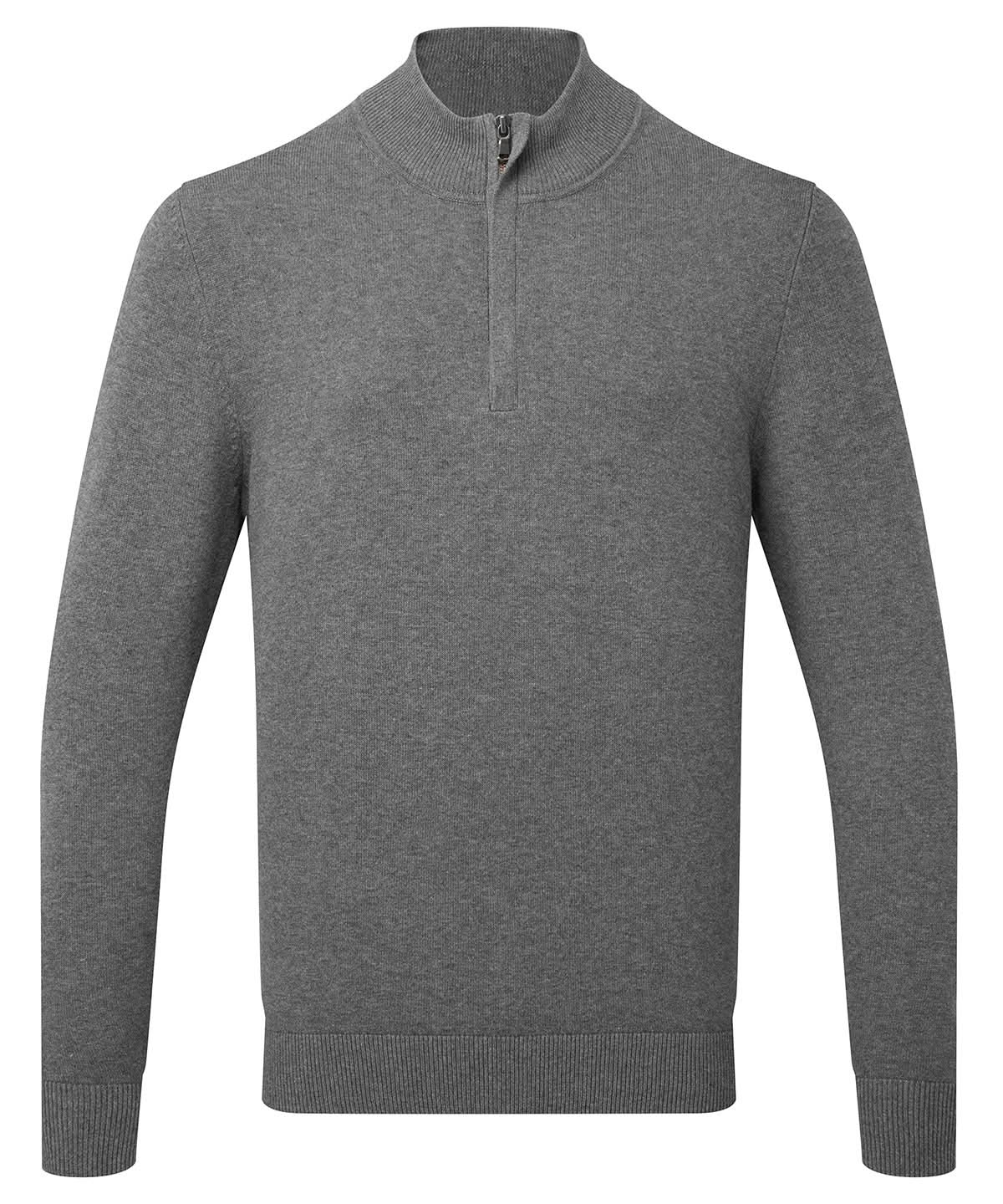 Asquith & Fox Mens cotton blend zip sweater AQ048 - Charcoal - Customisable Knitted Jumpers