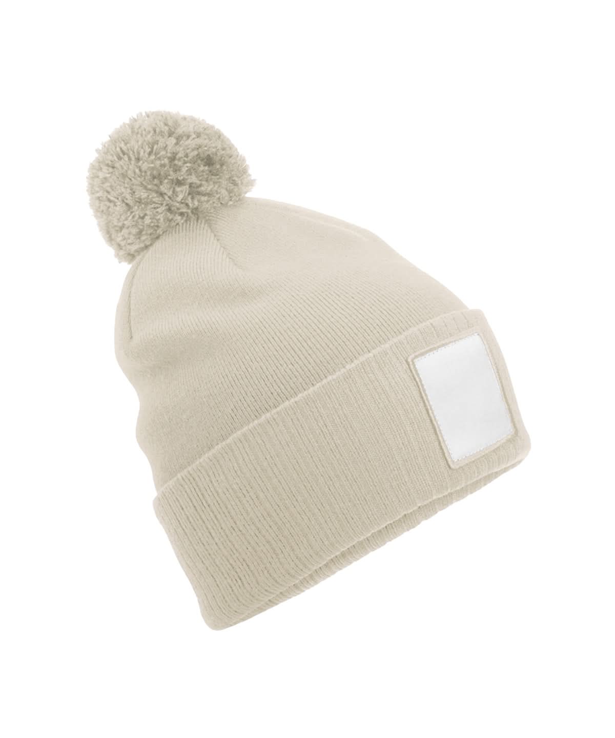 Beechfield Appliqu patch pom beanie B338R - Oatmeal White One size - Customisable Beanies