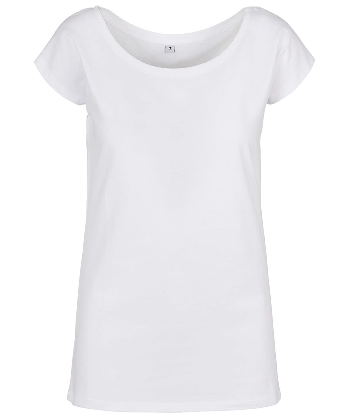 Build Your Brand Basic BYB Womens wide neck tee White BB013 - White - Customisable T-Shirt