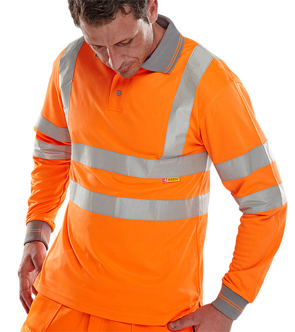 Beeswift Long Sleeve Hi Vis Polo Shirt Bpkslsen - Orange - Customisable Polo Shirts