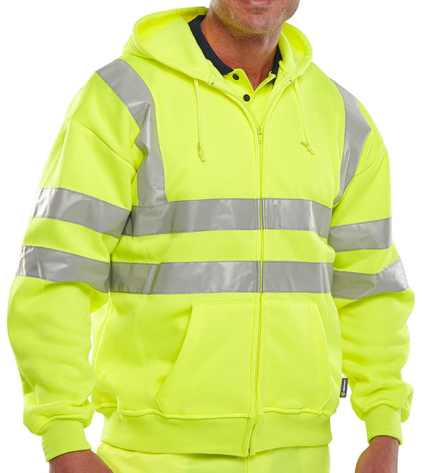 Beeswift Essential Hi Vis Zipped Hoodie Bshssen - Saturn Yellow - Customisable Sweatshirts