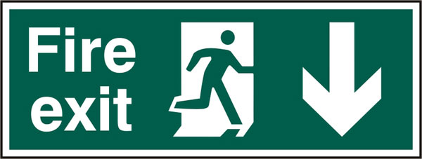 Fire Exit Down Arrow Sign Rigid Pvc Bss12097 N - BSS12097N - Green 400X150MM - Customisable Fire Exit Signs