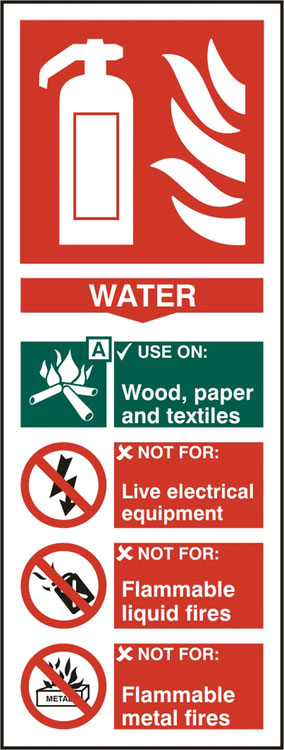 Beeswift Fire Extinguisher Water Sign Self Adhesive Bss12308 N - White 82X202MM - Customisable Fire Equipment Signs
