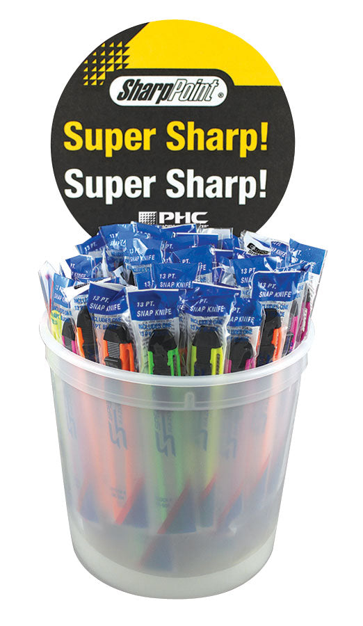 PHC Counter Top Display Bucket with 75 Assorted Snap Off Knives - - Customisable Cutters