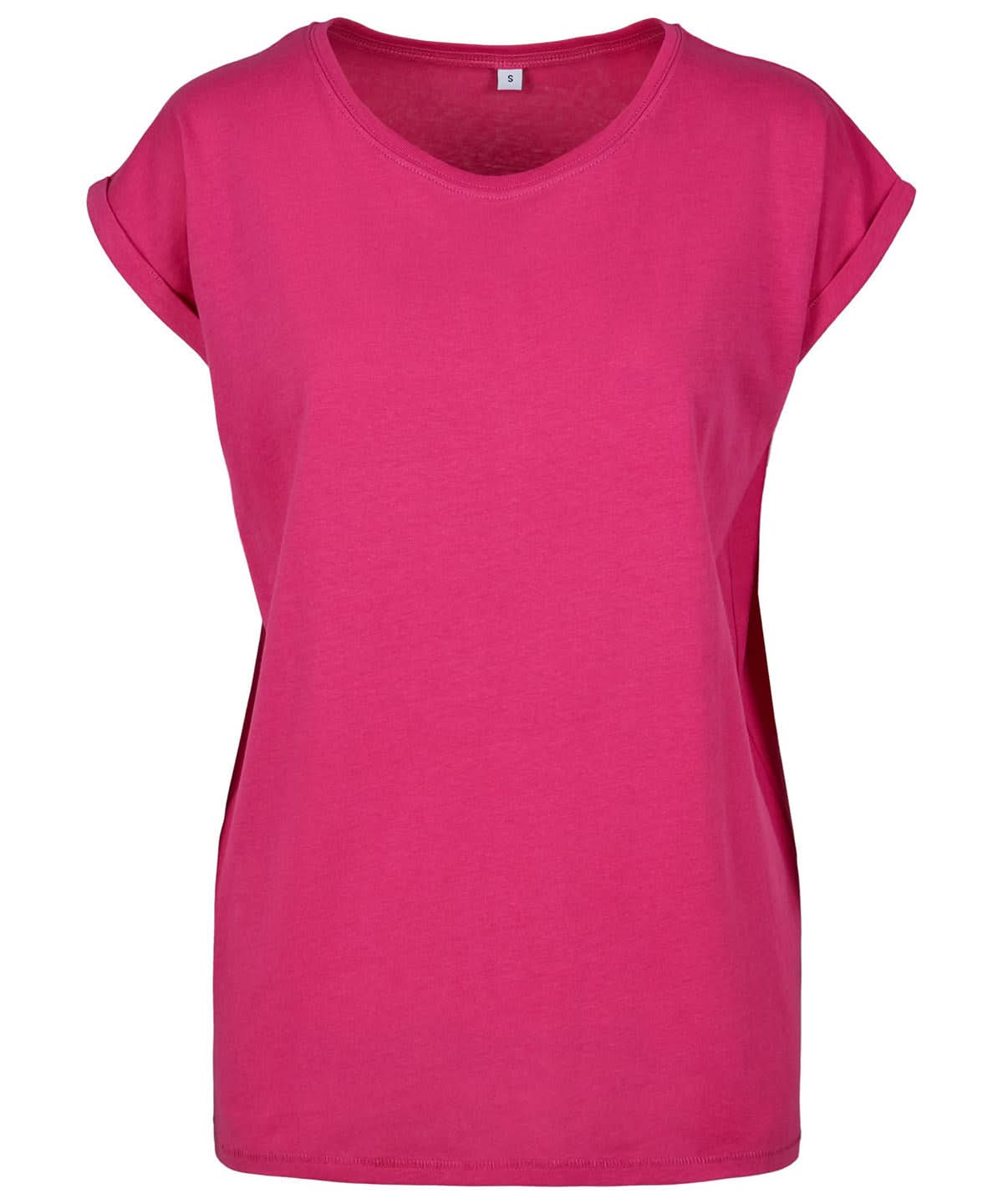 Build Your Brand BYB Womens extended shoulder tee Black BY021 - Hibiskus Pink - Customisable T-Shirt