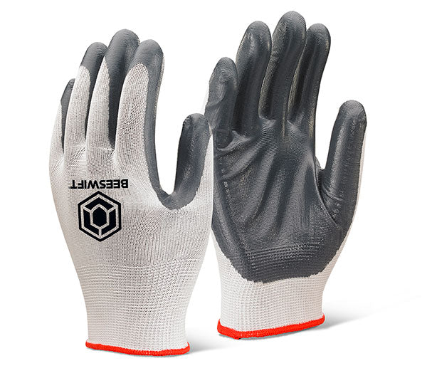 Beeswift Nitrile Palm Coated Polyester Gloves Ec7 N - Grey - Customisable Nitrile