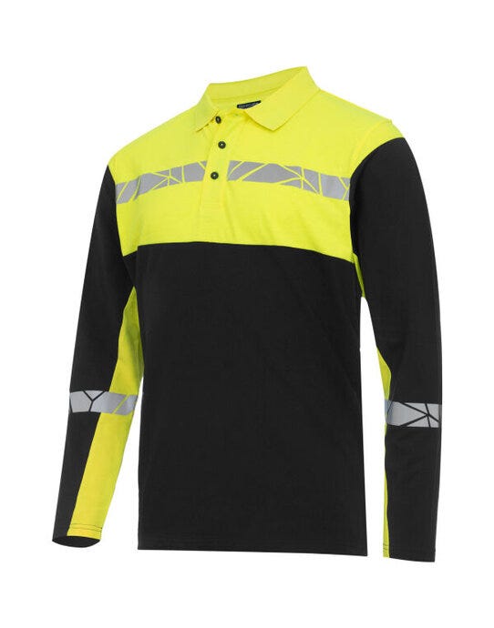 ProJob Workwear ProJob Progression 7004 LS Pique Polo - PJ647004 - Black Yellow - Customisable Mens Long Sleeve Polo Shirts