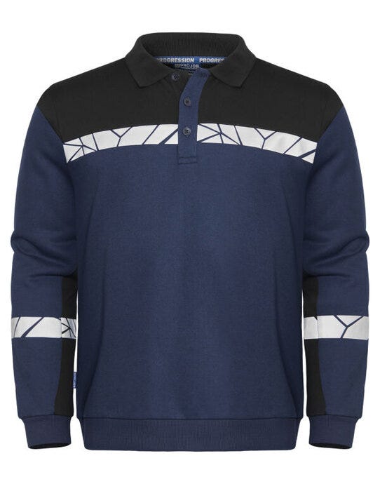 ProJob Workwear ProJob Progression 7100 LS Polo Sweat - PJ647100 - Navy Black - Customisable Mens Long Sleeve Polo Shirts