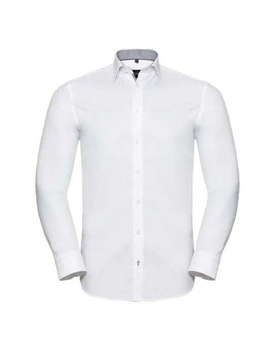 Russell Collection Russell Mens LS Contrast HBone Shirt r964mc - - Customisable Corporate Wear