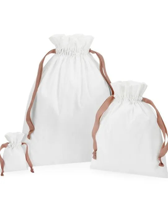Westford Mill Cotton Bag W Ribbon Cord w121 - - Customisable Bags