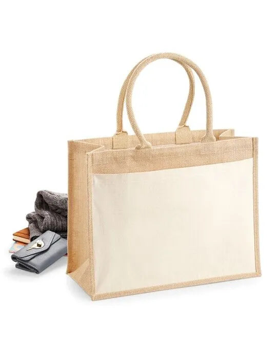Westford Mill Cotton Pocket Jute Shopper w427 - - Customisable Bags