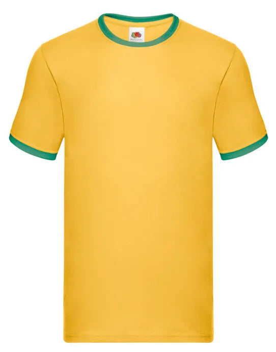 FOTL Mens Valueweight Ringer T 61168 - Sunflower Kelly Green - Customisable T-Shirt