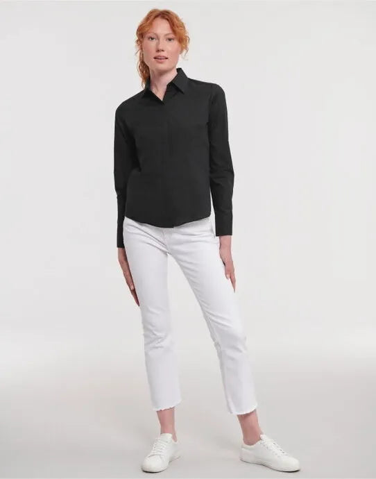 Russell Collection Lady LS Fitted Poplin 924F - - Customisable Shirts