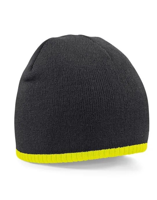 Beechfield Two-Tone Pull On Beanie B44C - Black Fluorescent Yellow O S - Customisable Beanies