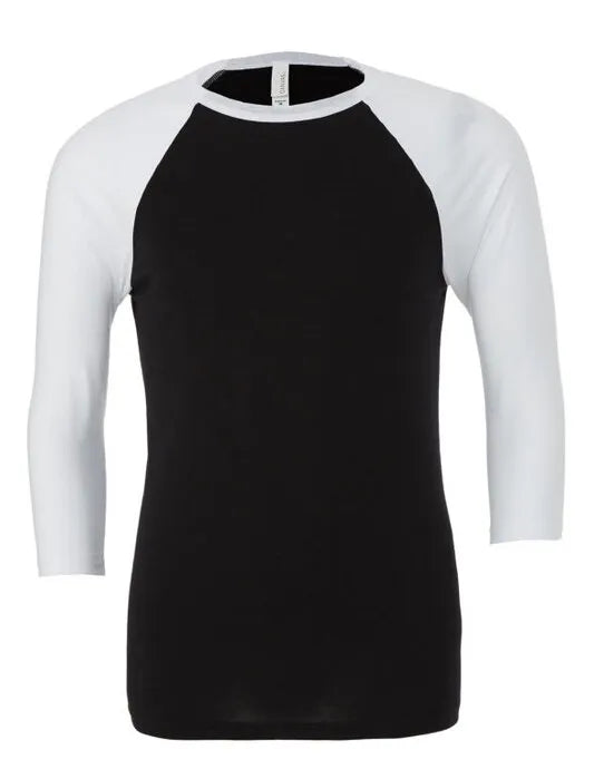 Bella Canvas Unisex 3/4 Sleeve Baseball Tee CA3200 - - Customisable