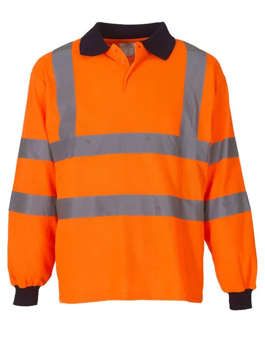 Yoko HV 2 Band Long Sleeve Polo hvj310 - - Customisable Hi-Vis Polos