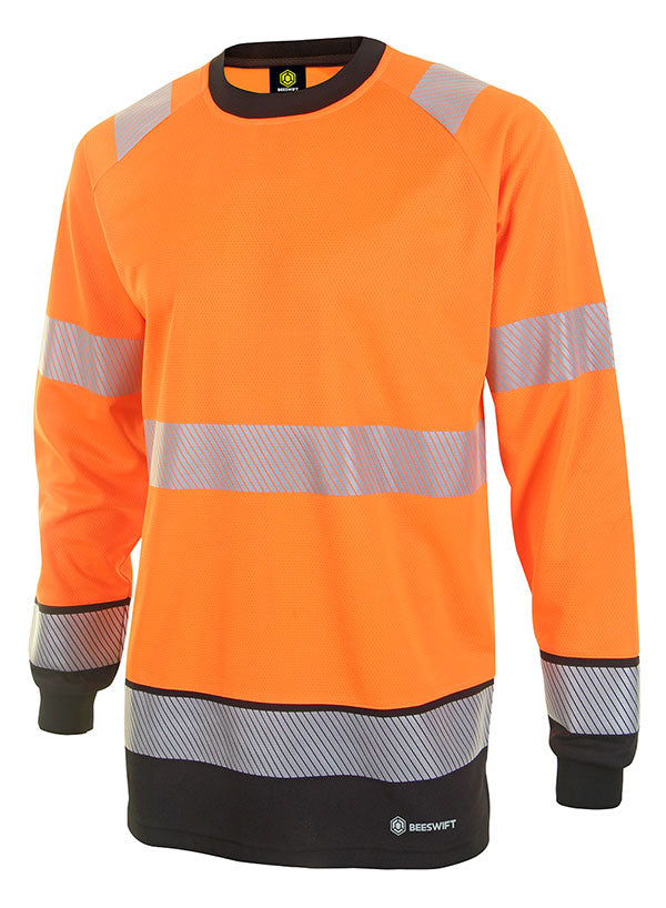 Deltic Beeswift Deltic Hi Vis Two Tone Long Sleeve T Shirt Hvtt005 - Orange Black - Customisable T-Shirt