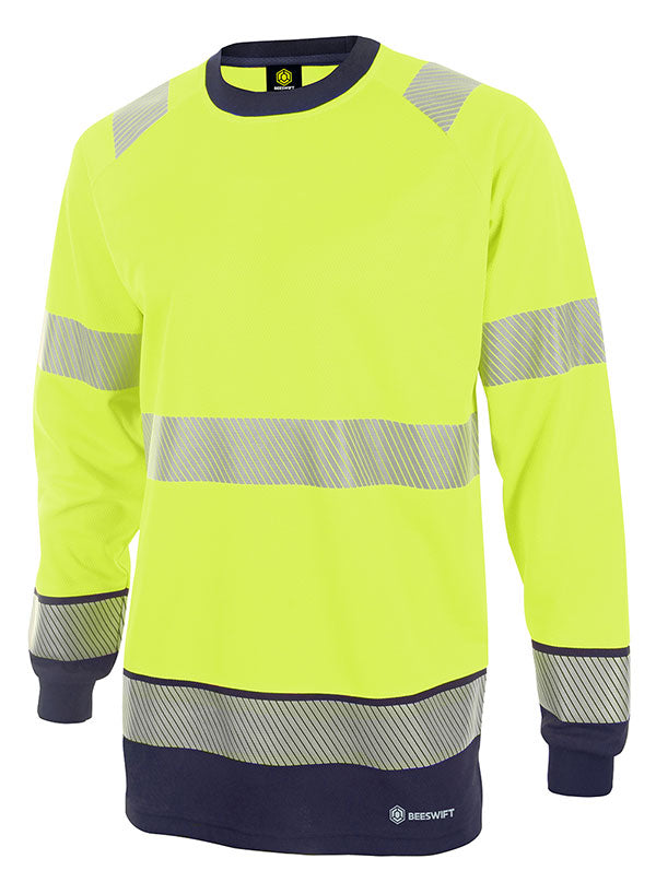 Deltic Beeswift Deltic Hi Vis Two Tone Long Sleeve T Shirt Hvtt005 - Saturn Yellow Navy - Customisable T-Shirt