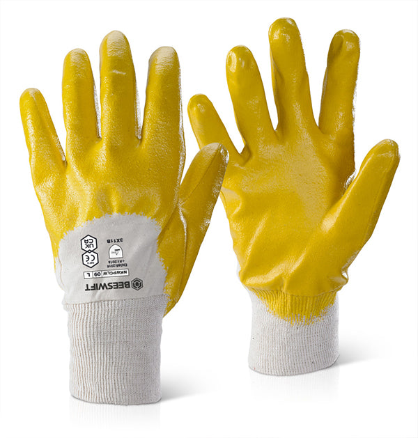 Beeswift Nitrile Knitted Wrist Palm Coated Light Weight Gloves Nkwpclwn - Yellow 10 - Customisable Nitrile