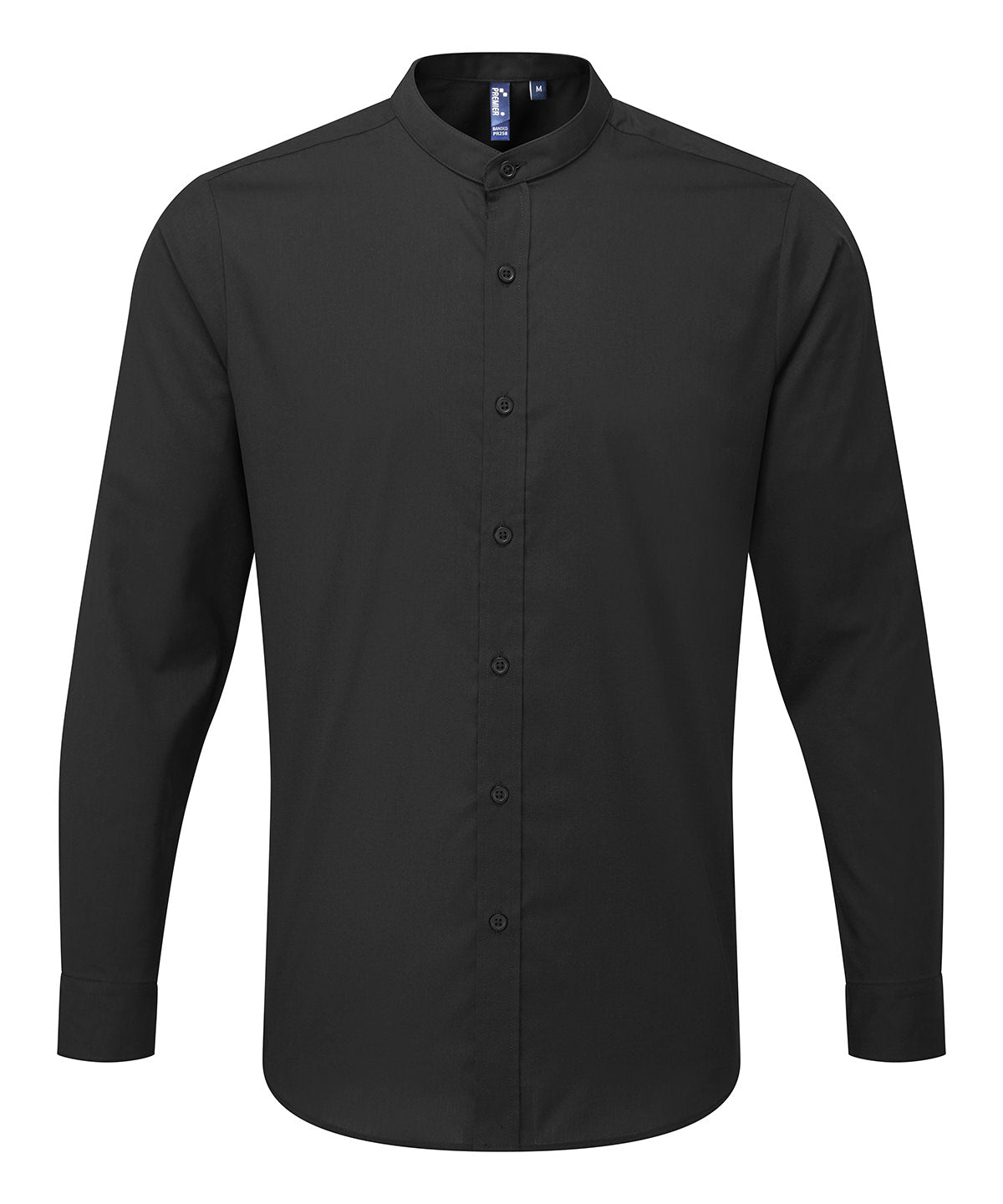 Banded collar grandad long sleeve shirt - PR258 - Black - Customisable Shirts