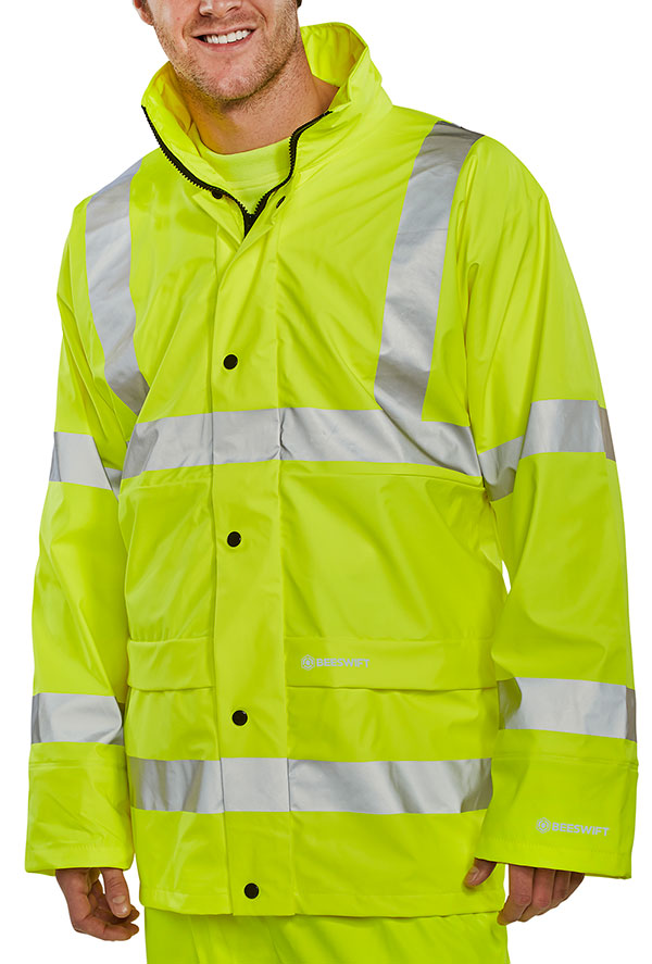 Beeswift Hi Vis Breathable Pu Jacket Puj471 - Saturn Yellow - Customisable Jacket