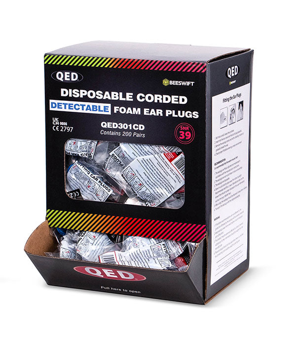 Beeswift QED Disposable Foam Corded Detectable Ear Plugs - - Customisable Hearing Protection