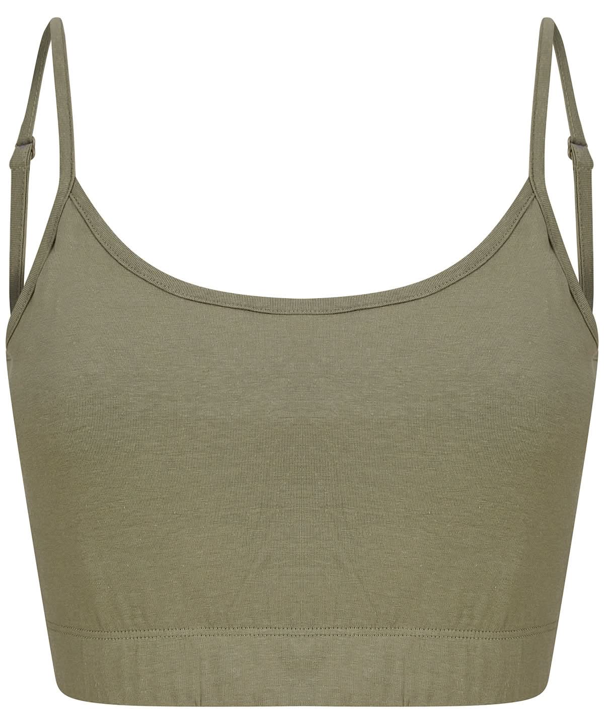 SF Womens sustainable fashion cropped cami top with adjustable straps SK230 - Khaki - Customisable T-Shirt