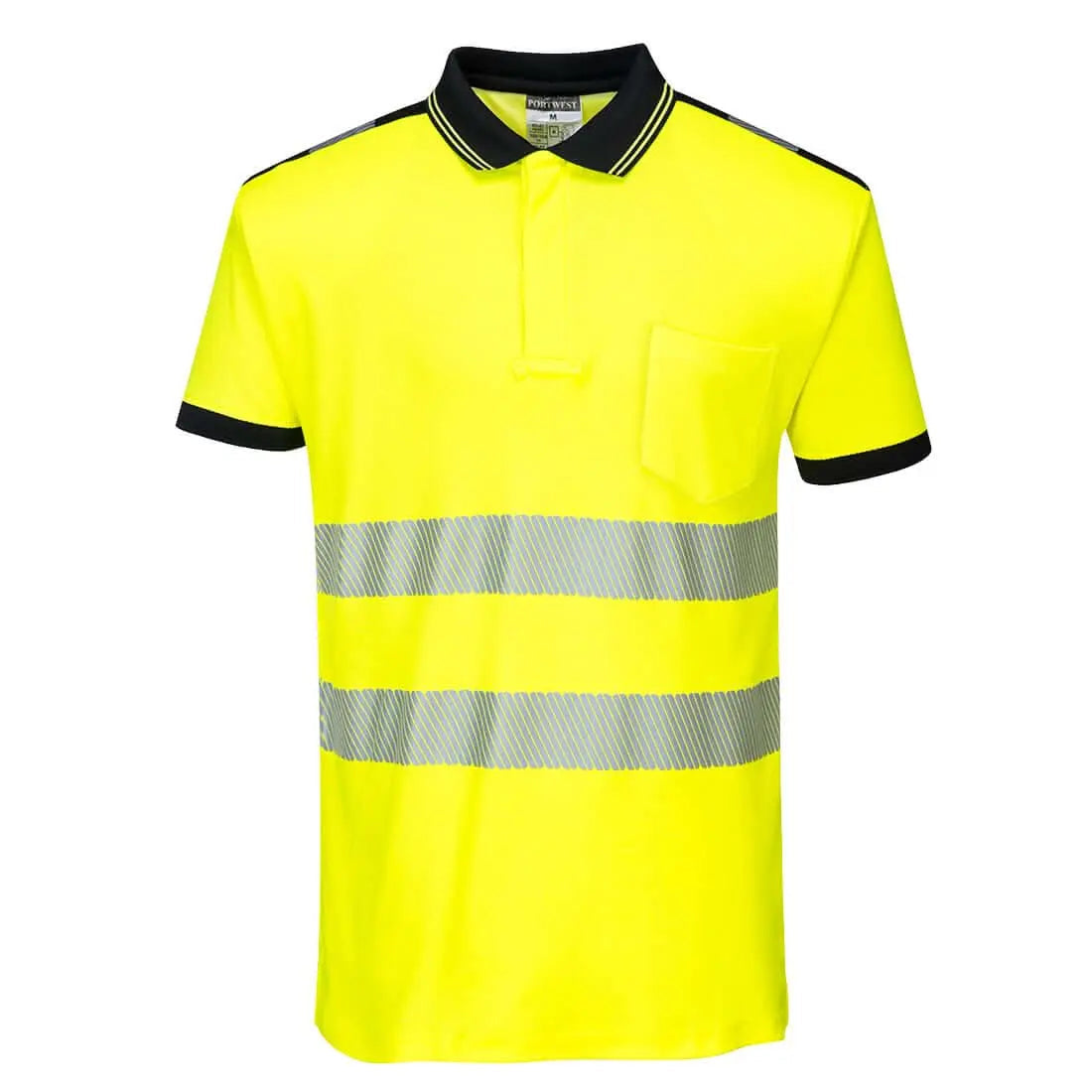 Pw3 Hi Vis Cotton Comfort Polo Shirt S/S T180 - Yellow Black - Customisable Polo Shirts
