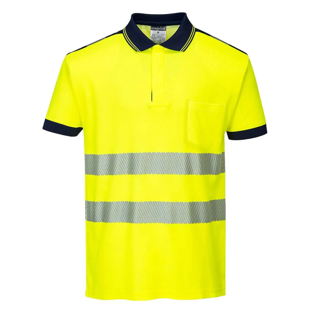 Pw3 Hi Vis Cotton Comfort Polo Shirt S/S T180 - Yellow Navy - Customisable Polo Shirts