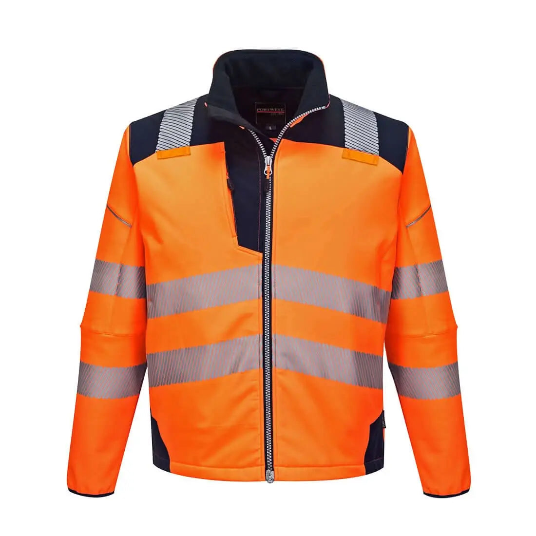 Pw3 Hi Vis Softshell (3 L) T402 - Orange Navy - Customisable Softshell Jackets