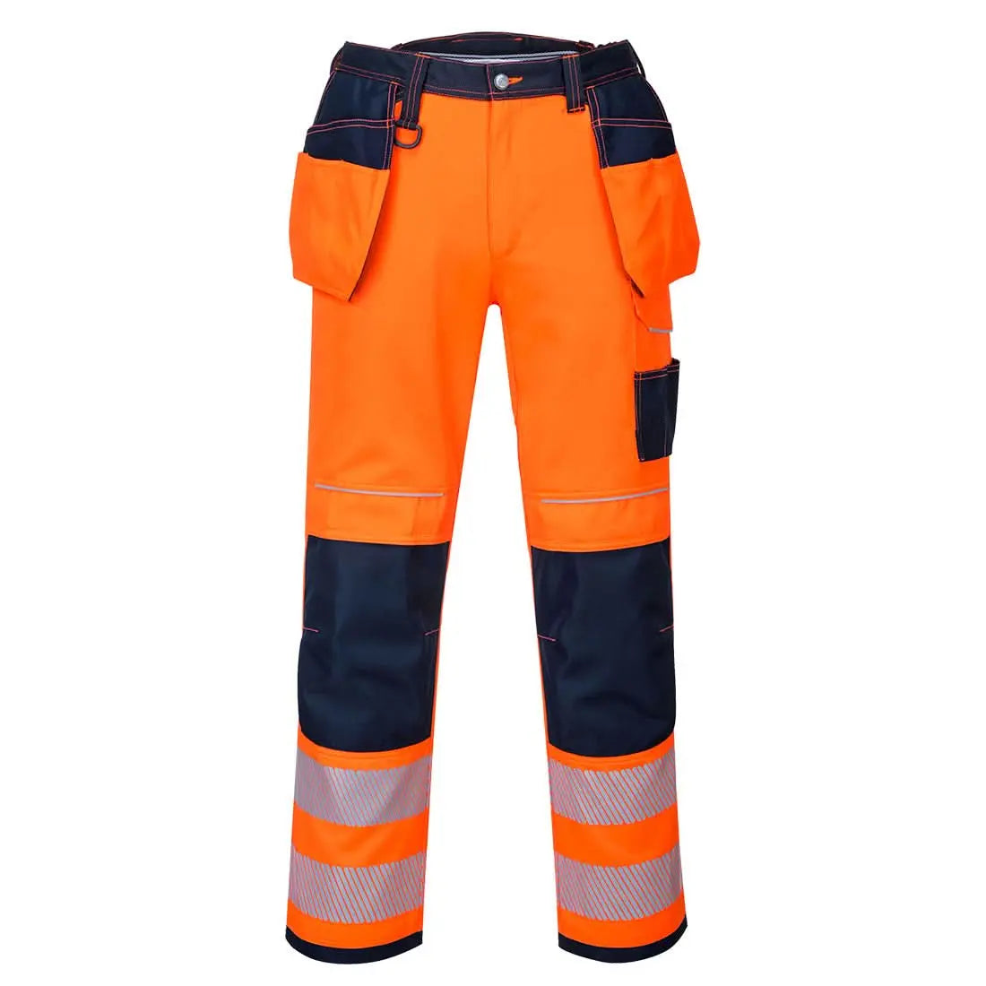 Pw3 Hi Vis Holster Pocket Work Trousers T501 - Orange Navy - Customisable Holster Trousers
