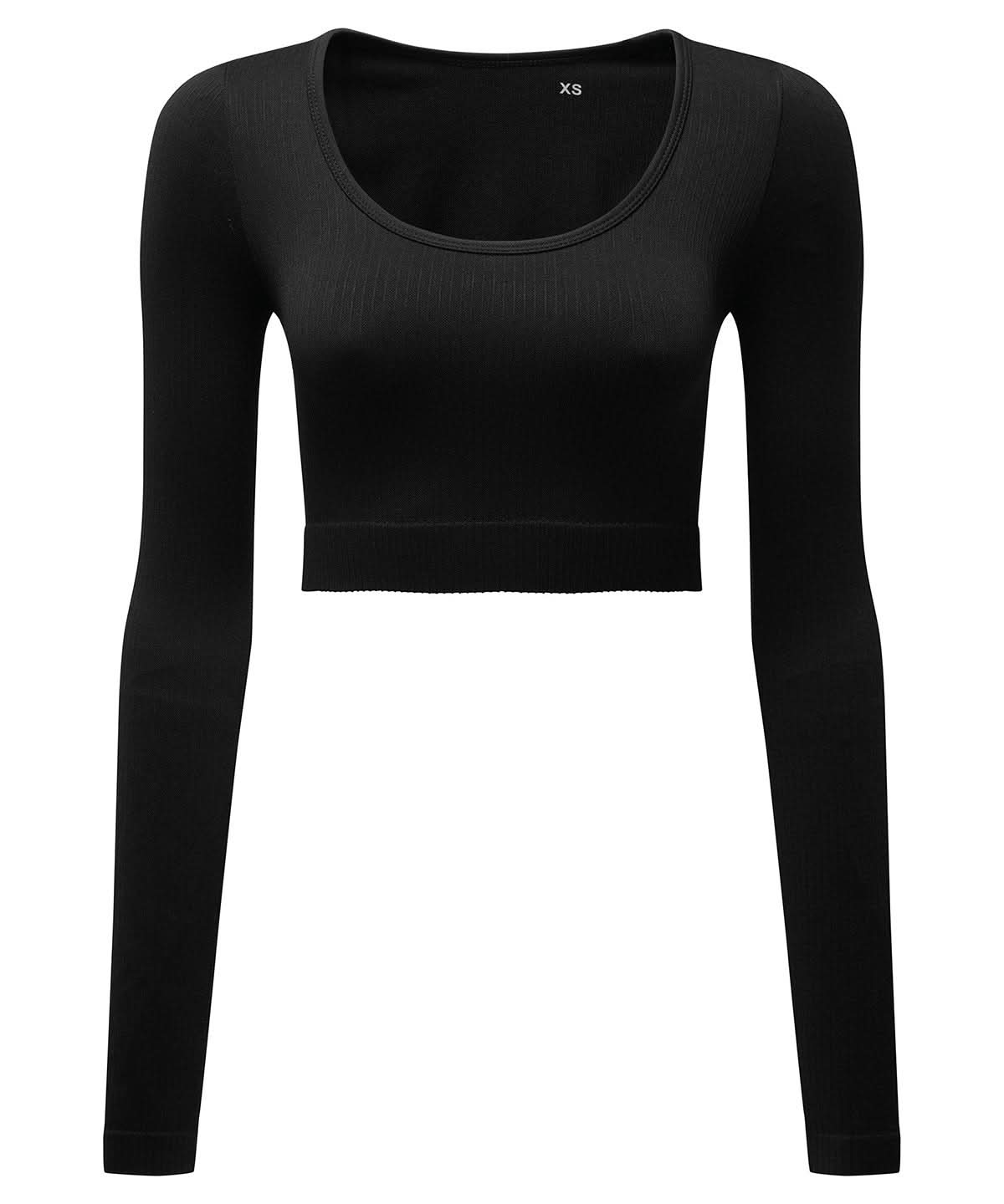 TriDri Tridri Women Ribbed SeamleShort Sleeve 3D Fit Crop Top TR224 - Black - Customisable T-Shirt