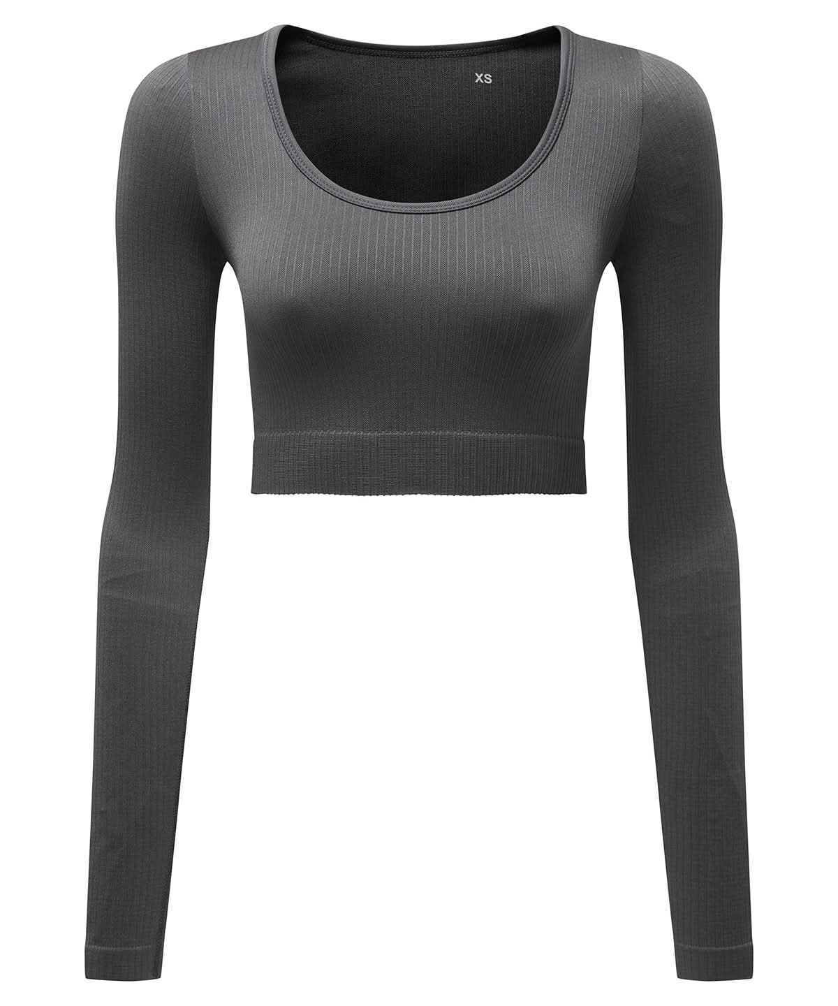 TriDri Tridri Women Ribbed SeamleShort Sleeve 3D Fit Crop Top TR224 - Charcoal - Customisable T-Shirt