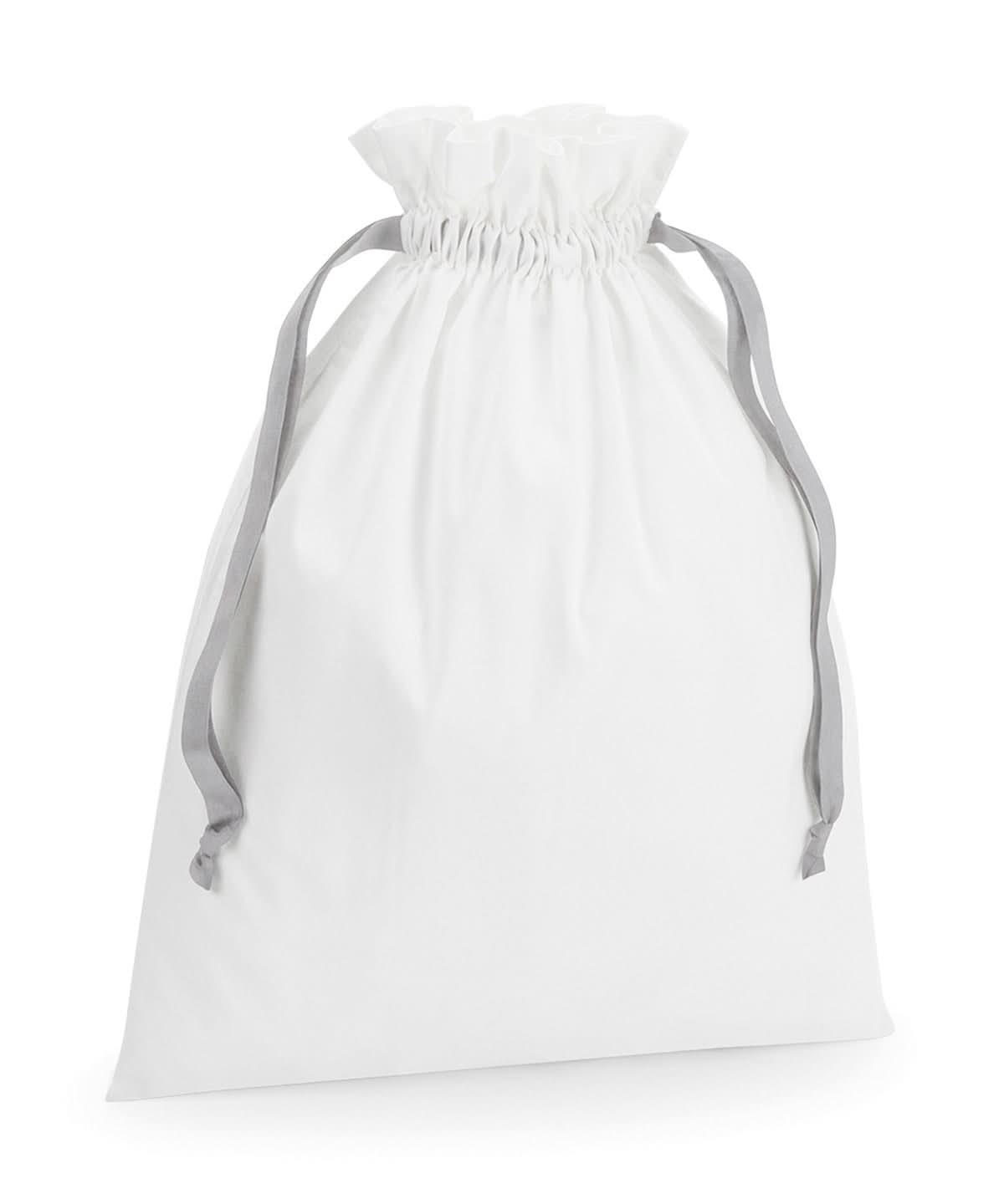 Westford Mill Cotton Gift Bag With Ribbon Drawstring WM121 - Soft White Light Grey - Customisable Bags