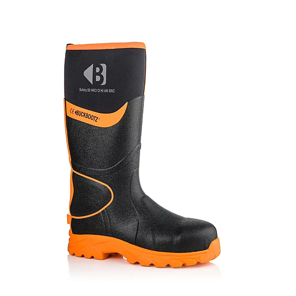 Buckbootz BBZ8000 S5 High Visibility Safety Wellington – Black / Orange - - Customisable Wellingtons