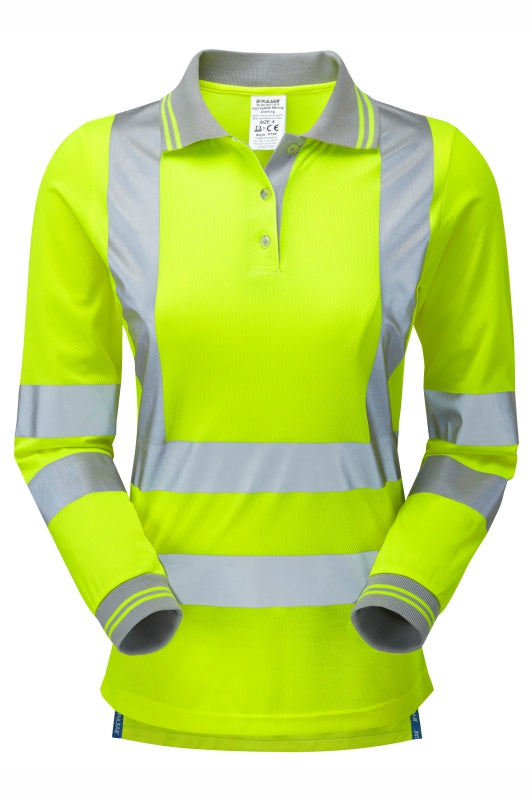 Women's Long Sleeve Polo Shirt Yellow Recycled Content - P702 - 20 - Customisable Polo Shirts