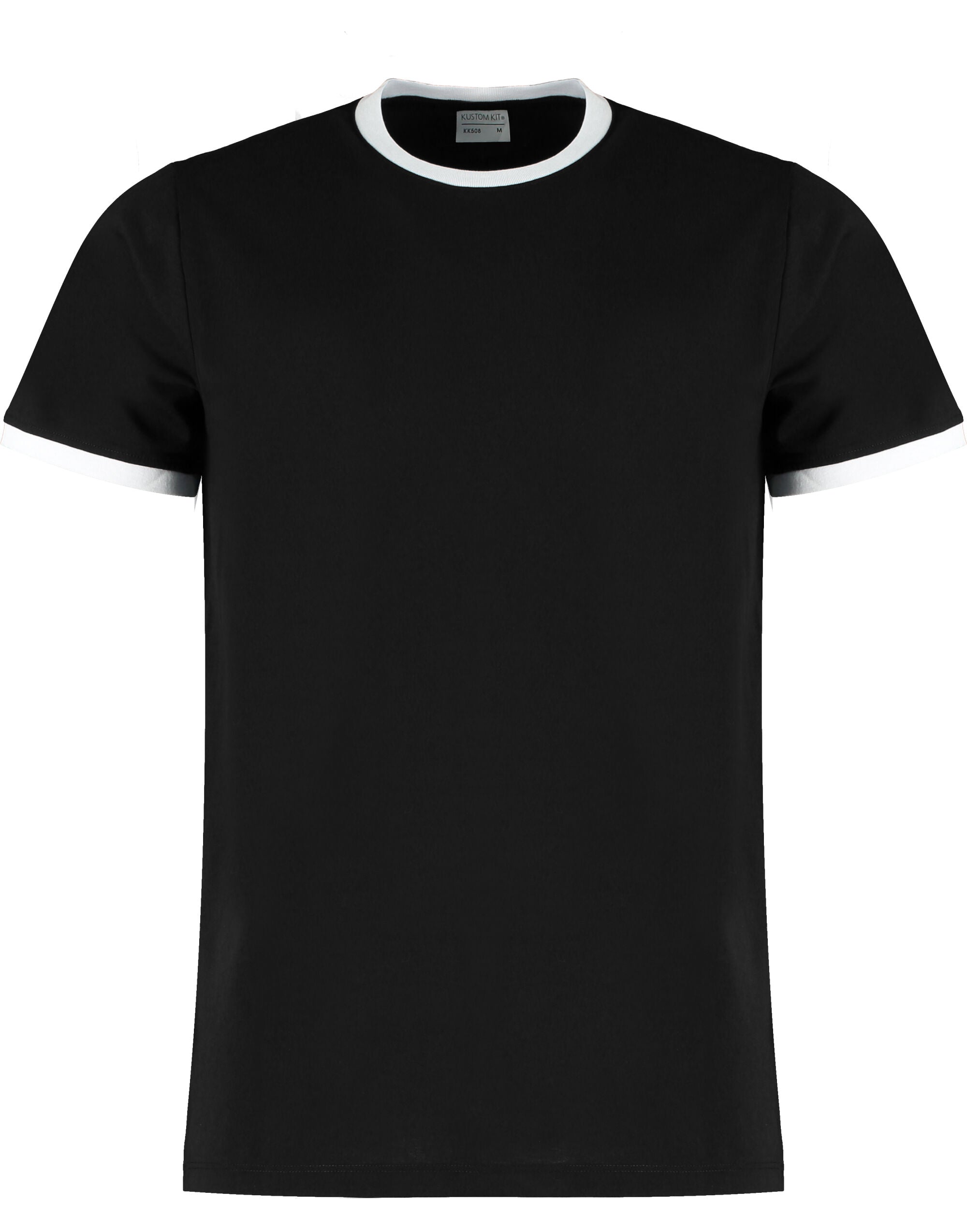 Kustom Kit Mens Fashion Fit Ringer Tee KK508 - Black White - Customisable T-Shirt